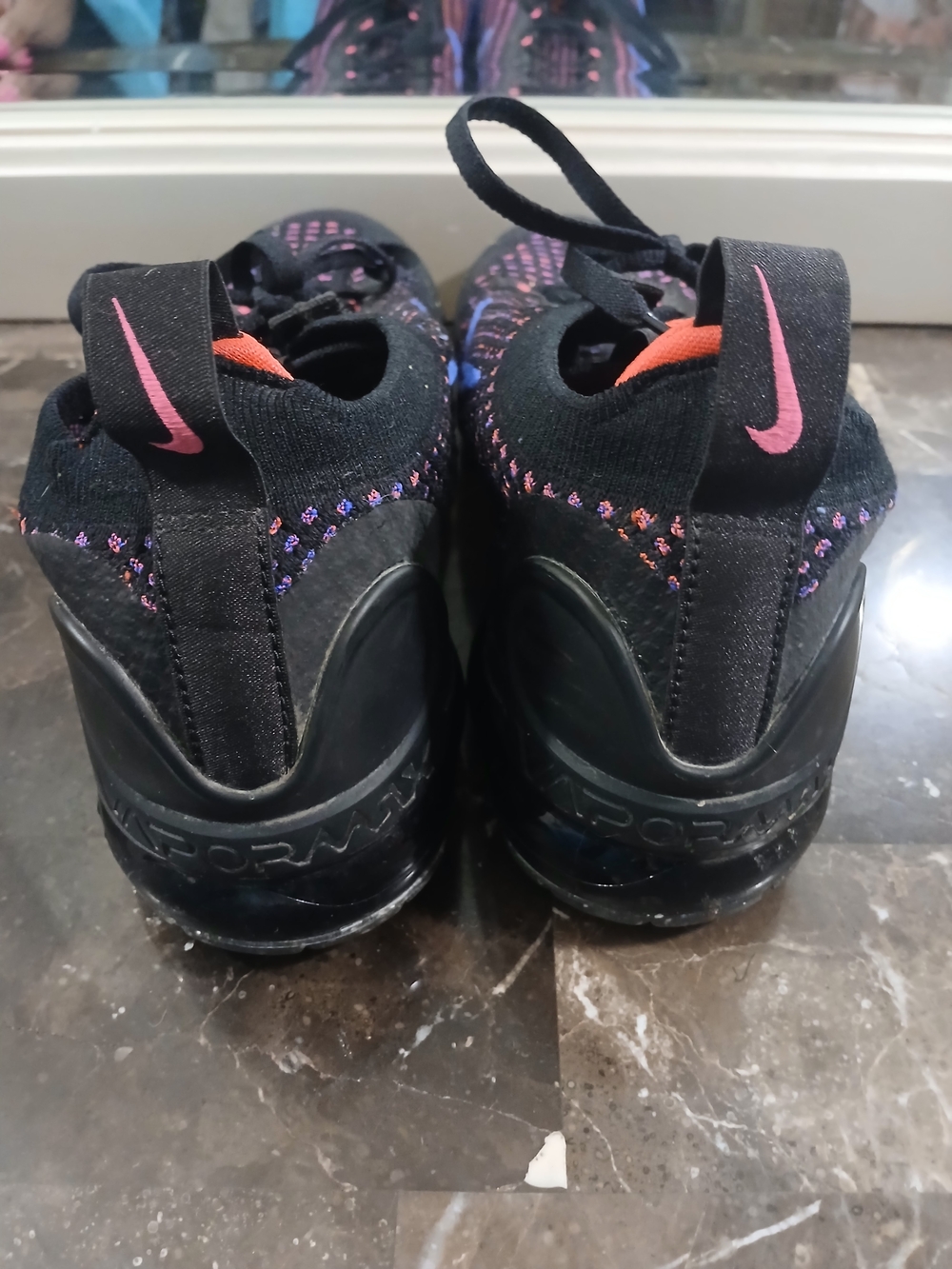 Nike VaporMax  Black Knit Sneakers with Purple, Pink & Orange Accents - Picture 7 of 9